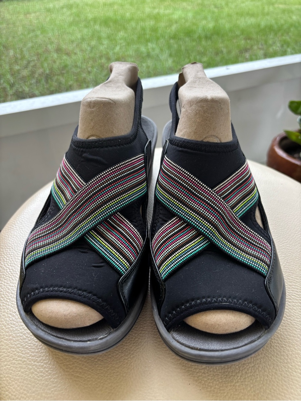 easy street Black Slingback Sandals with Multicolor Straps